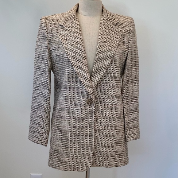 Town & Travel Womens Textured Cream Tan Weave Blazer / Made In USA / Size XS - Picture 3 of 11